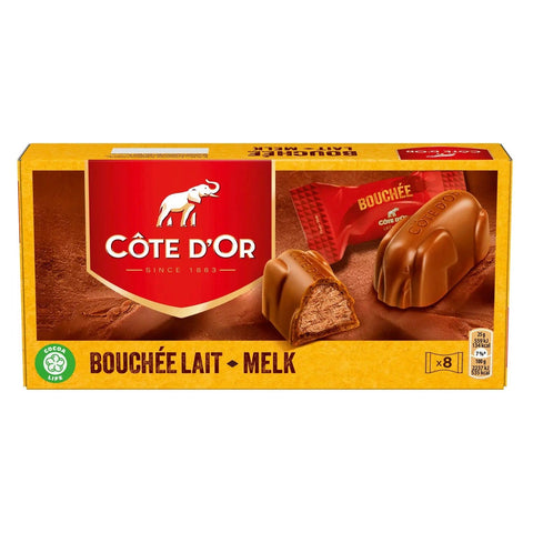 Jag Couture London Cote d'Or milk chocolate bouchee filled with praline, 8 pieces, 25g each, delicious chocolate treat.