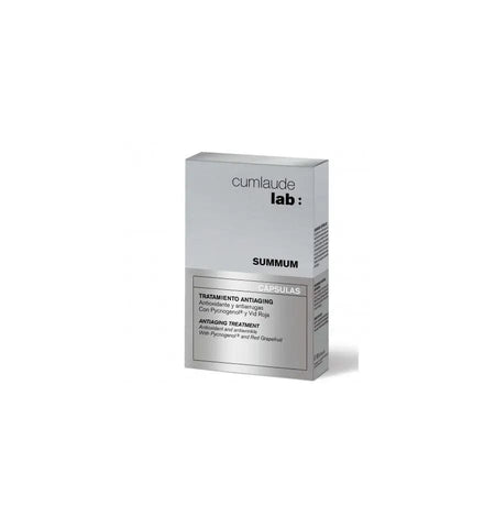 Jag Couture London Cumlaude Summum 30 capsules, dietary supplement bottle with label and capsules inside.
