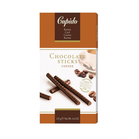 Cupido dark chocolate coffee sticks by Jag Couture London New York, shown in a close-up image highlighting the packaging and sticks.
