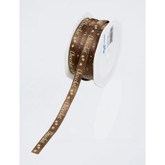 Jag Couture London - New York Dark brown Chocolat printed single faced satin woven edge ribbon