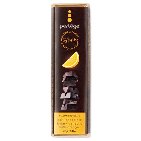 Dark chocolate bar with orange ganache from Jag Couture London New York, showcasing smooth chocolate and vibrant orange filling.