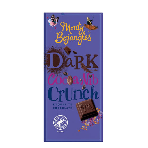 Dark Cocoa Nib Crunch chocolate bar by Jag Couture London New York, showing textured dark chocolate with crunchy nibs.