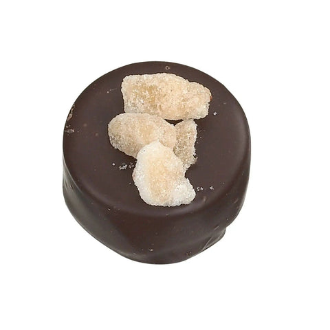 Dark ginger dark chocolate with ginger ganache and crystallized ginger decoration, crafted by Jag Couture London - New York.