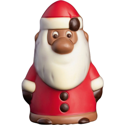 Decorated hollow milk chocolate Santa Claus in cello wrapping, 110mm, by Jag Couture London New York, featuring festive holiday design.