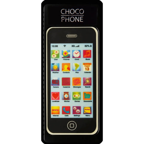 Decorated white chocolate smartphone in gift box, 195mm, by Jag Couture London New York, detailed edible chocolate design.