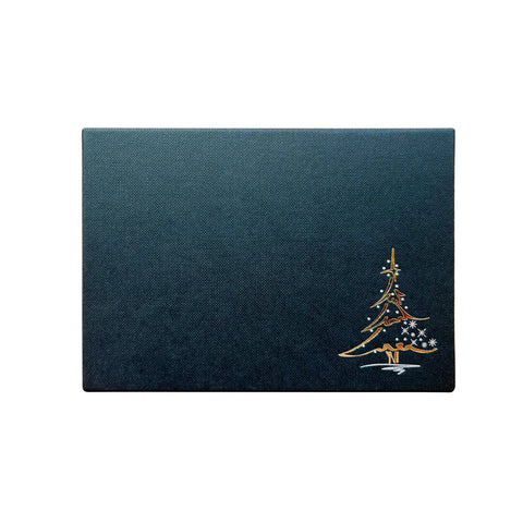 Chocolate base with vacuum-formed tray and black Wibalin Christmas tree lid, 159x112x32mm, by Jag Couture London New York.