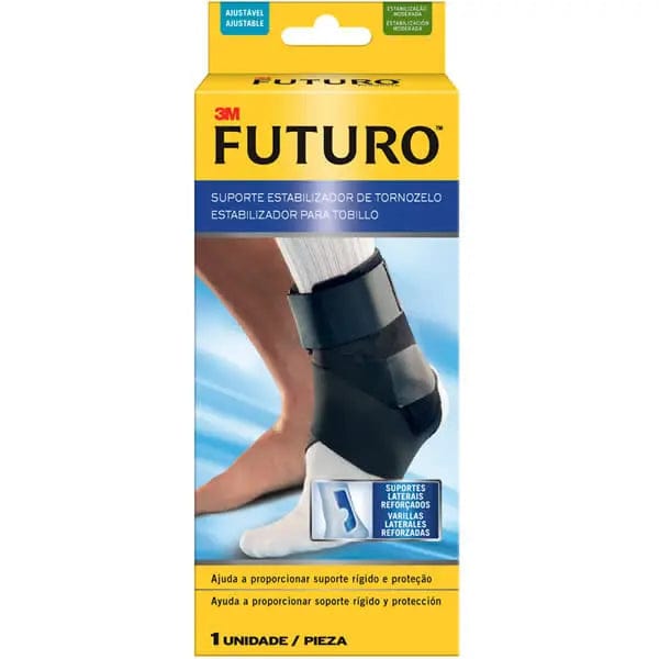 3M Futuro Sport Deluxe Ankle Stabilizer in size Unique, beige fabric with adjustable straps and supportive design for ankle support.
