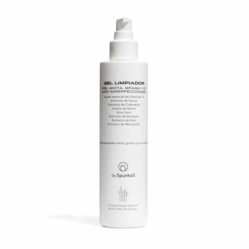 Jag Couture London 5punto5 Organic Cleansing Gel 200ml, clear gel in a pump bottle with fresh, natural ingredients visible.