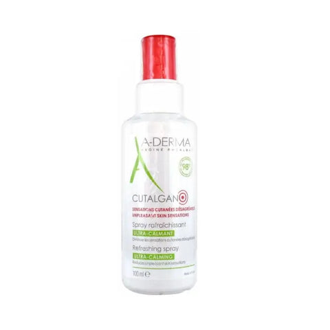 A-Derma Cutalgan Calming Cooling Spray bottle, 100ml, with label visible, designed for soothing sensitive skin, by Jag Couture London New York