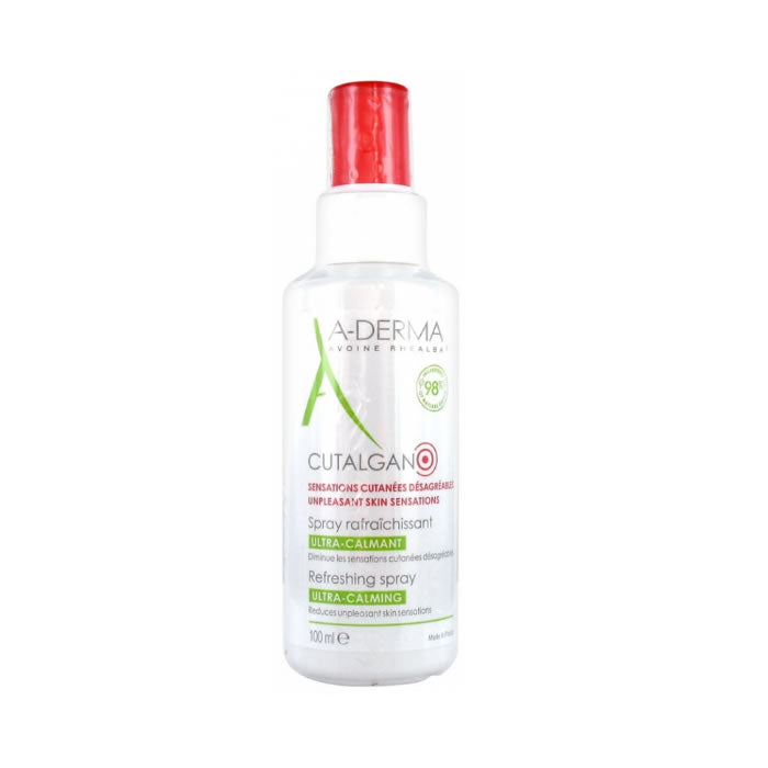 A-Derma Cutalgan Calming Cooling Spray 100ml bottle with label, designed for soothing and cooling skin relief.