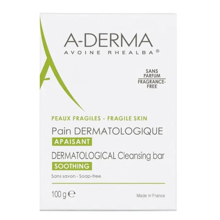 A-Derma Dermopan soothing soap bar by Jag Couture London, 100g, showing a white soap bar with branding on the packaging.