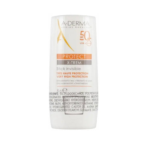 A-Derma Protect Stick Invisible X-trem 8g, a portable skincare product with a smooth application, displayed in its packaging.