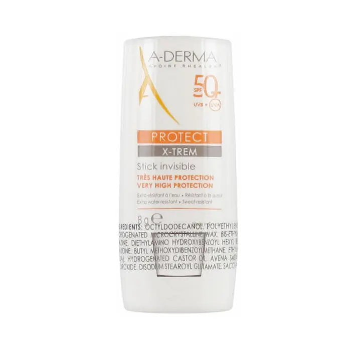 A-Derma Protect Stick Invisible X-trem 8g, a portable skincare product with a white stick for skin protection.