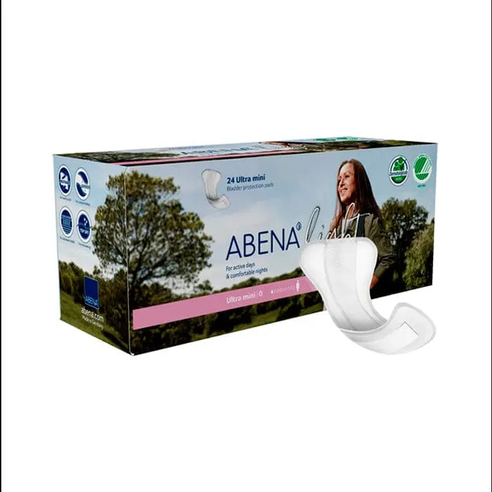 Abena Light Ultra Mini 24U adult incontinence pads with discreet, absorbent design for comfortable protection.