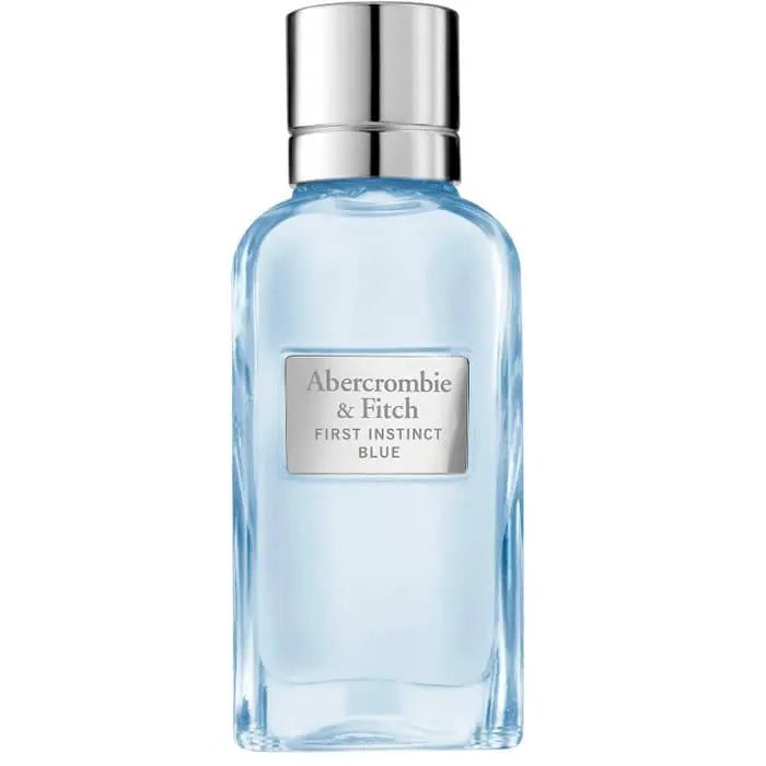 Abercrombie & Fitch First Instinct Blue Woman Eau de Perfume spray 100ml, shown in a sleek bottle with a blue liquid fragrance