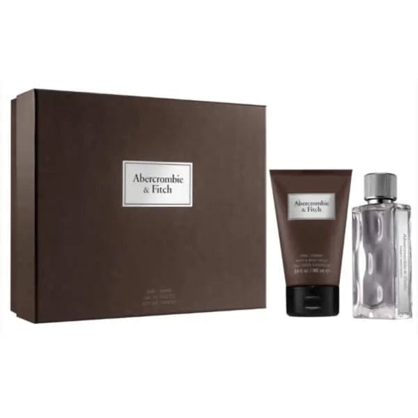 Abercrombie & Fitch First Instinct Man Eau de Toilette spray set with two 100ml bottles, displayed in a sleek packaging.