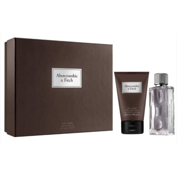 Abercrombie & Fitch First Instinct Man Eau De Toilette 100ml spray set with two bottles, featuring sleek packaging and branding.