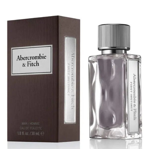 Abercrombie & Fitch First Instinct Man Eau De Toilette spray 30ml, with sleek bottle and branding visible.