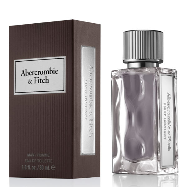 Abercrombie & Fitch First Instinct Man Eau De Toilette spray 30ml, with sleek bottle and packaging visible.