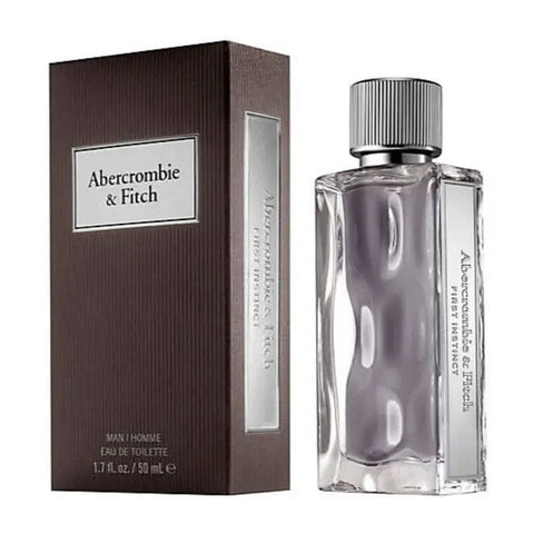 Abercrombie & Fitch First Instinct Man Eau De Toilette spray 50ml, with sleek bottle design and fragrance details.