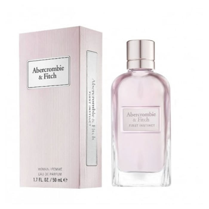 Abercrombie & Fitch First Instinct Woman 50ml perfume spray with sleek bottle, showcasing elegant design and branding.