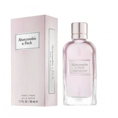 Abercrombie & Fitch First Instinct Woman 50ml perfume spray with sleek bottle, showcasing elegant design and branding.