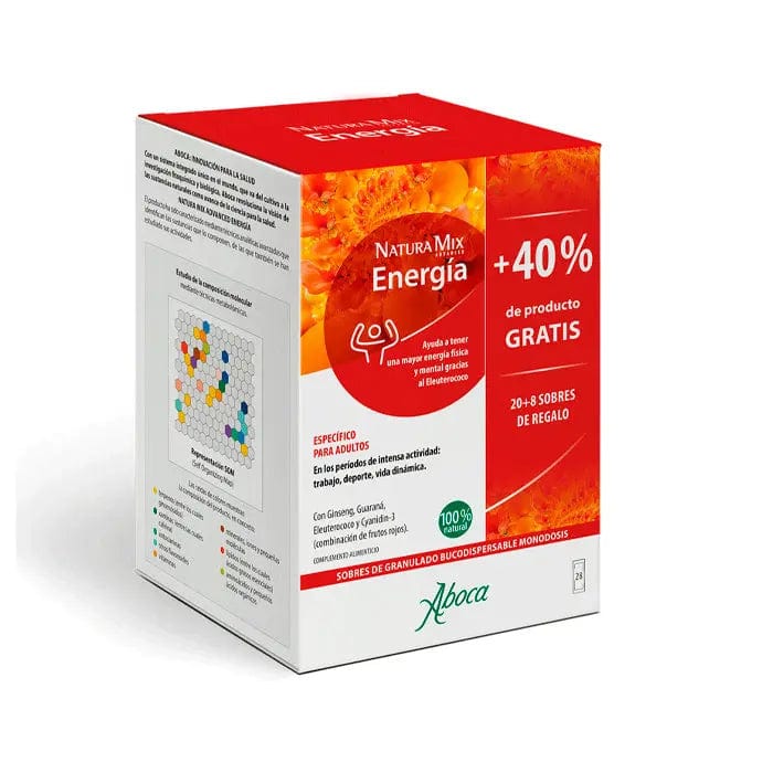 Aboca Natura Mix Advanced Energia 28 envelopes, natural supplement sachets with herbal blend for energy and vitality.
