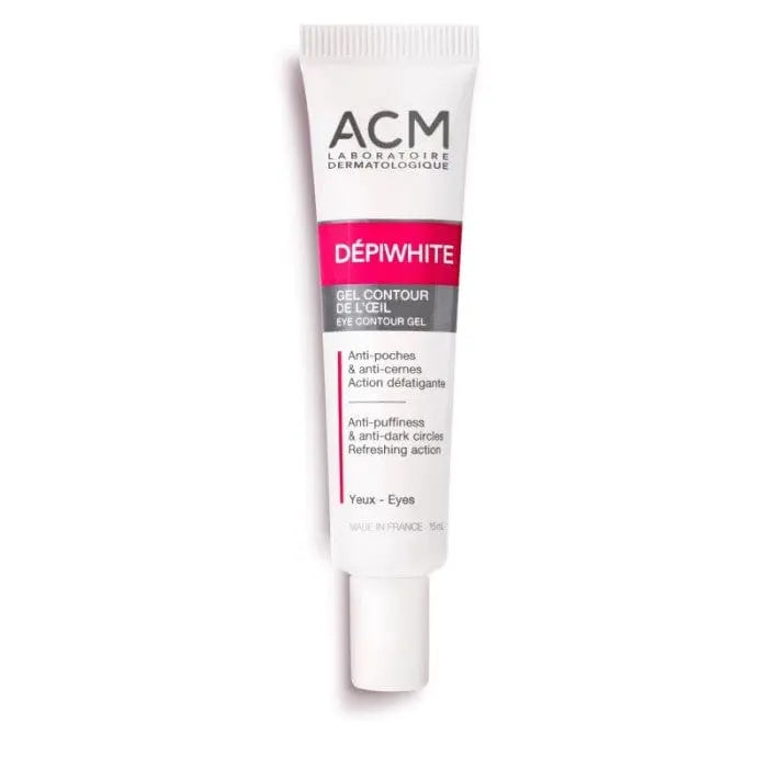 Acm Depíwhite Eye Contour Gel in 15ml jar, by Jag Couture London New York, showing the sleek container and product label.