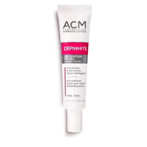 Acm Depíwhite Eye Contour Gel in 15ml jar, from Jag Couture London New York, showing the sleek gel container and branding.