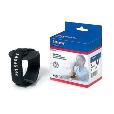 Actimove Episport elbow brace size M from Bsn Medical, with adjustable straps and supportive design for joint stability.