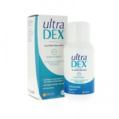 Jag Couture London New York Activeoxi Ultradex daily oral rinse in 250ml bottle, freshens breath and promotes oral hygiene.