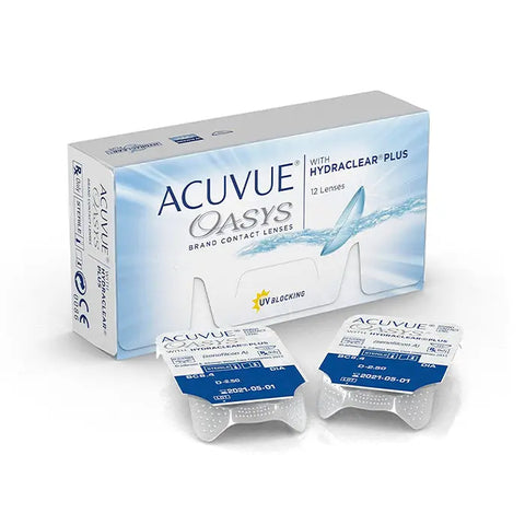 Acuvue Oasys Hydraclear contact lenses replacement 2 weeks in blister pack, featuring -3.00 BC and 8.4 eye diameter, 12 units displayed