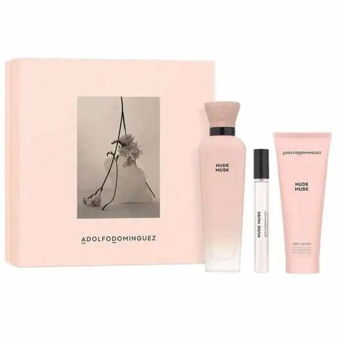 Set of three AD Nude Musk Eau De Parfum Spray bottles by Jag Couture London, featuring 120ml bottles in a stylish fragrance collection.