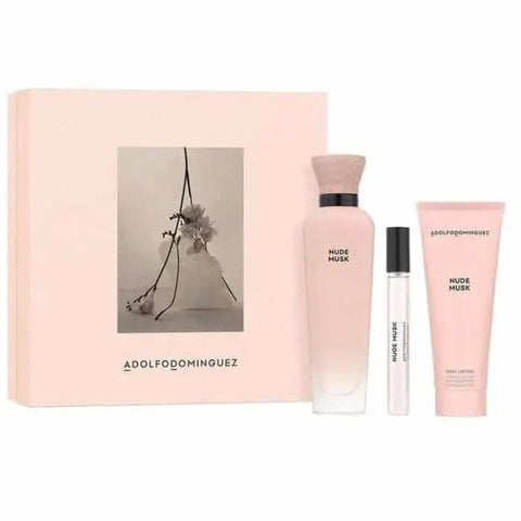 Set of three AD Nude Musk Eau De Parfum Spray bottles by Jag Couture London, featuring 120ml bottles in a stylish fragrance collection.