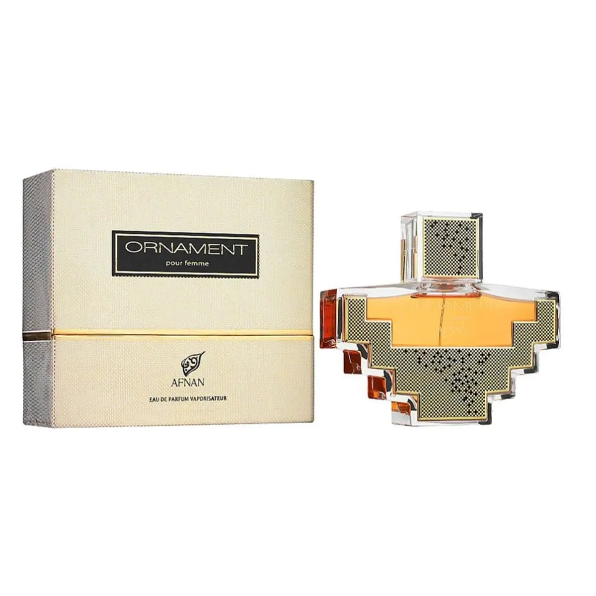 Afnan Ornament Eau De Parfum Pour Femme 100ml spray bottle with elegant packaging, designed for women, by Jag Couture London New York.