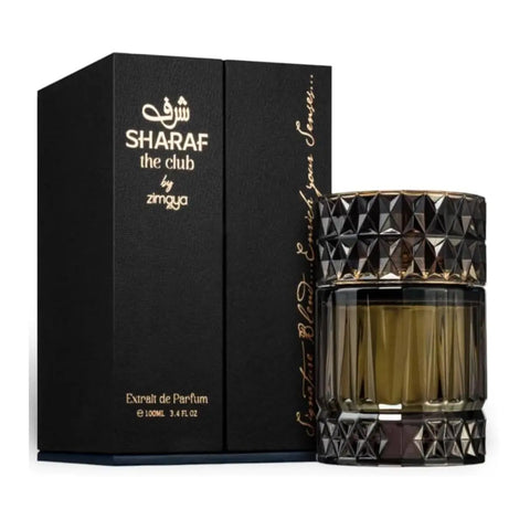 A 100ml bottle of Afnan Sharaf The Club Eau De Parfum by Jag Couture London New York with sleek packaging.