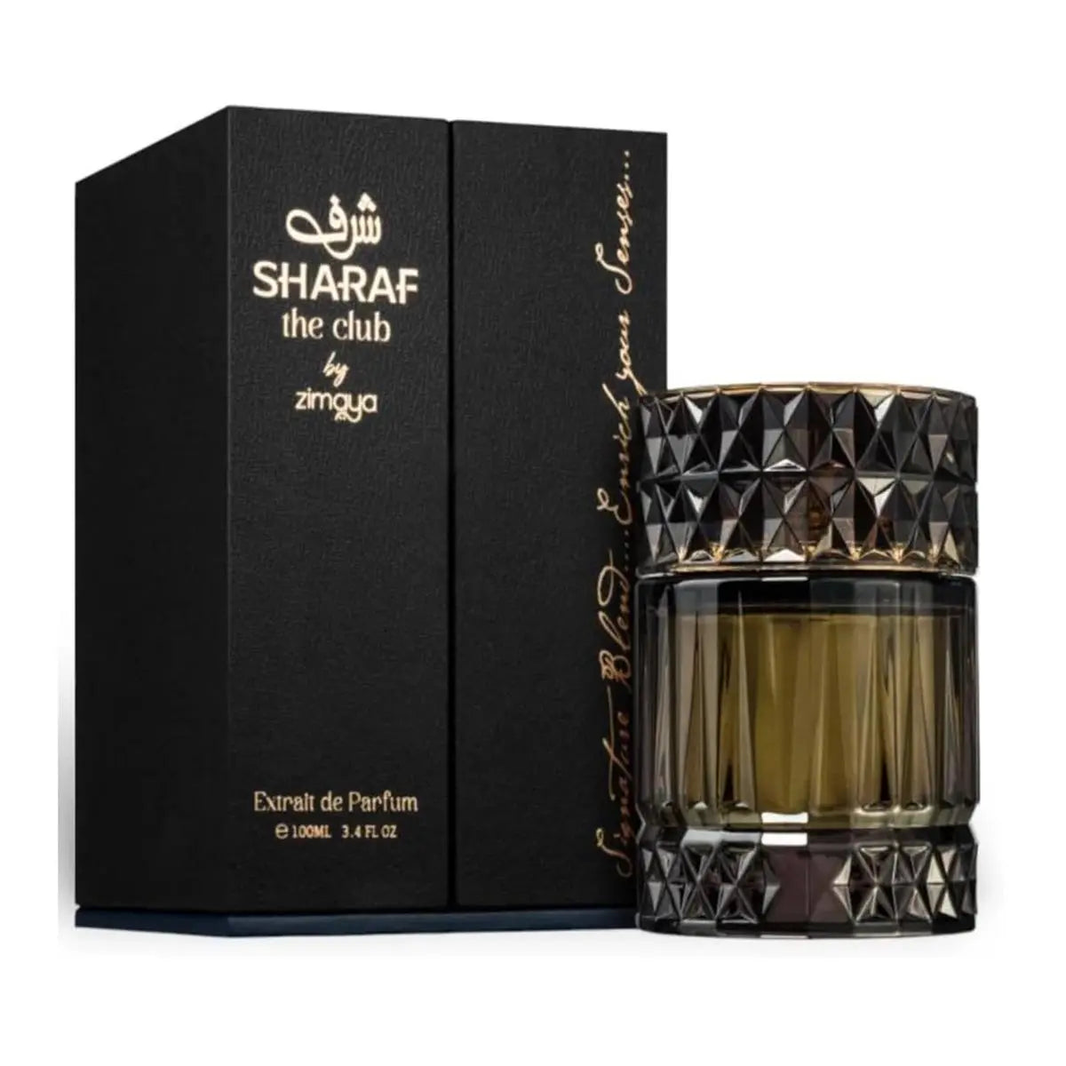 A 100ml bottle of Afnan Sharaf The Club Eau De Parfum by Jag Couture London and New York, showcasing the sleek perfume bottle.