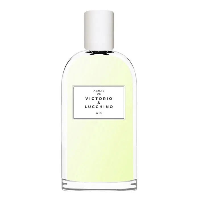 A 150ml Aguas De Victorio & Lucchino N3 Eau De Toilette spray bottle, featuring elegant packaging with a floral design.