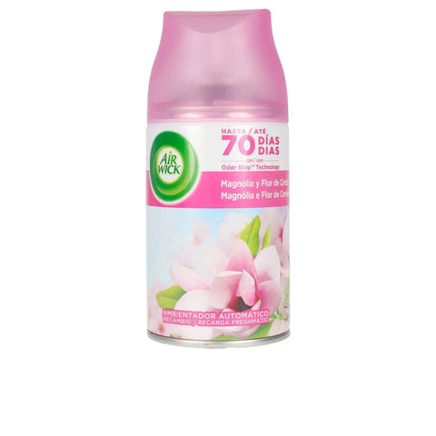 Air-Wick Freshmatic Pure Cerezo air freshener refill with floral scent, shown in a sleek packaging design.