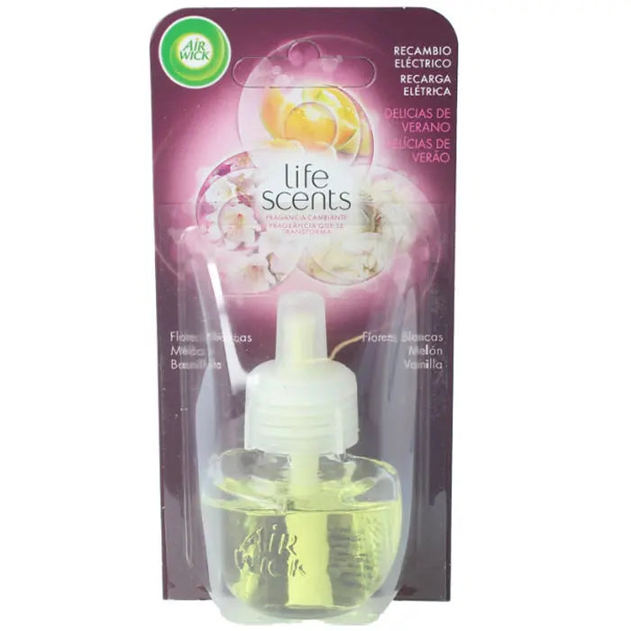 Air-Wick Delicias De Verano electric air freshener refill by Jag Couture London, 19ml, with floral and summer fragrance details.