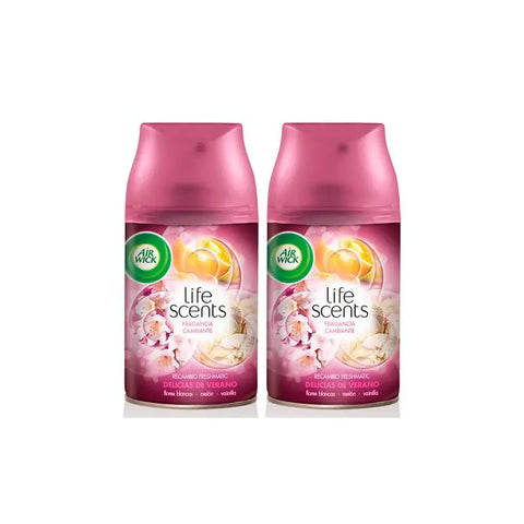 Air-Wick Freshmatic ambientador recambio doble de 250ml en envases con aromas de delicias, de Jag Couture London - New York.
