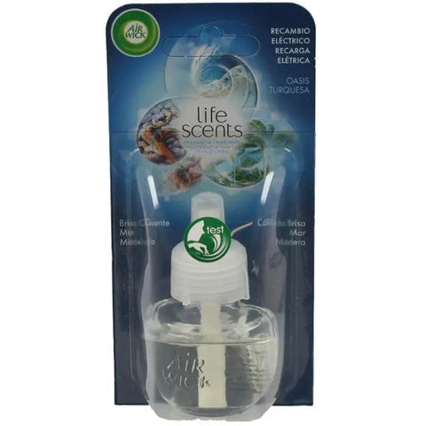 Jag Couture London New York Air-Wick Life Scents Oasis Turquesa electric air freshener refill 17ml showing the product packaging.