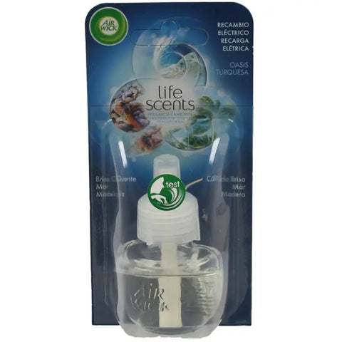Air-Wick Life Scents Oasis Turquesa electric air freshener refill 17ml by Jag Couture London New York, showing the product bottle.