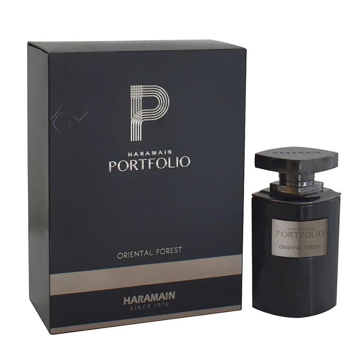 Al Haramain Portfolio Oriental Forest Eau De Parfum spray in 75ml bottle, featuring a luxurious fragrance design.