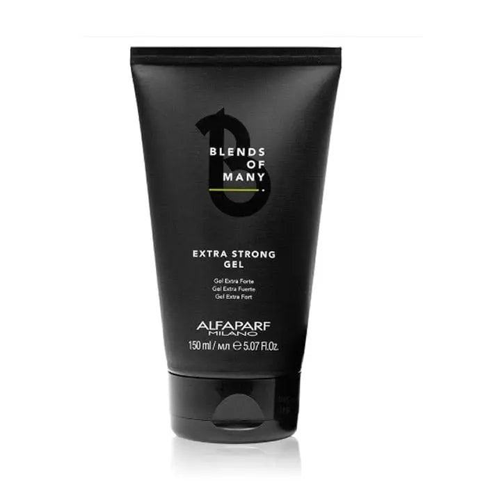 Alfaparf Milano Blends Of Many Extra Strong Gel in 150ml jar, displayed on a clean surface with product label visible.
