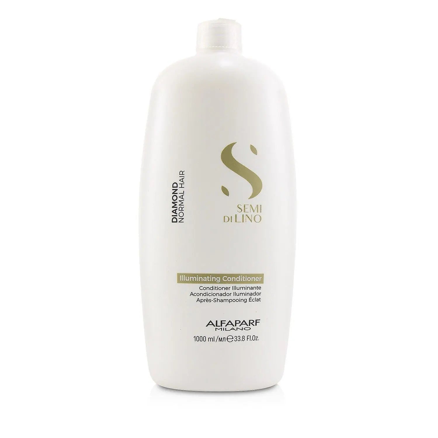 Alfaparf Milano Semi Di Lino Diamond Illuminating Conditioner 1000ml, shown in a large white bottle with a pump dispenser.
