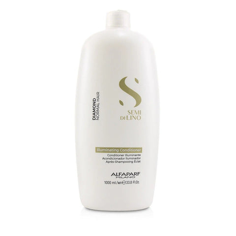 Alfaparf Milano Semi Di Lino Diamond Illuminating Conditioner 1000ml, shown in a large white bottle with a pump dispenser.