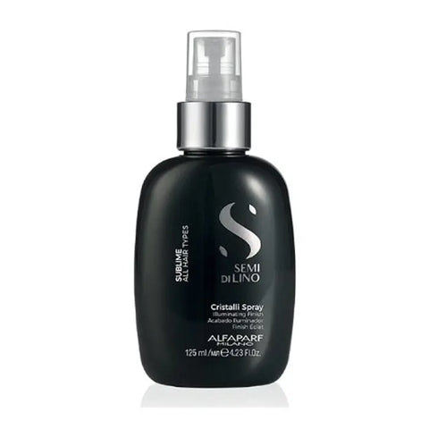 Alfaparf Milano Semi Di Lino Sublime Cristalli Spray 125ml, shiny hair serum with a sleek bottle and spray nozzle.