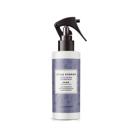 Alfaparf Milano Style Stories Sculpting Spray 250ml bottle with spray nozzle, designed for styling and shaping hair.
