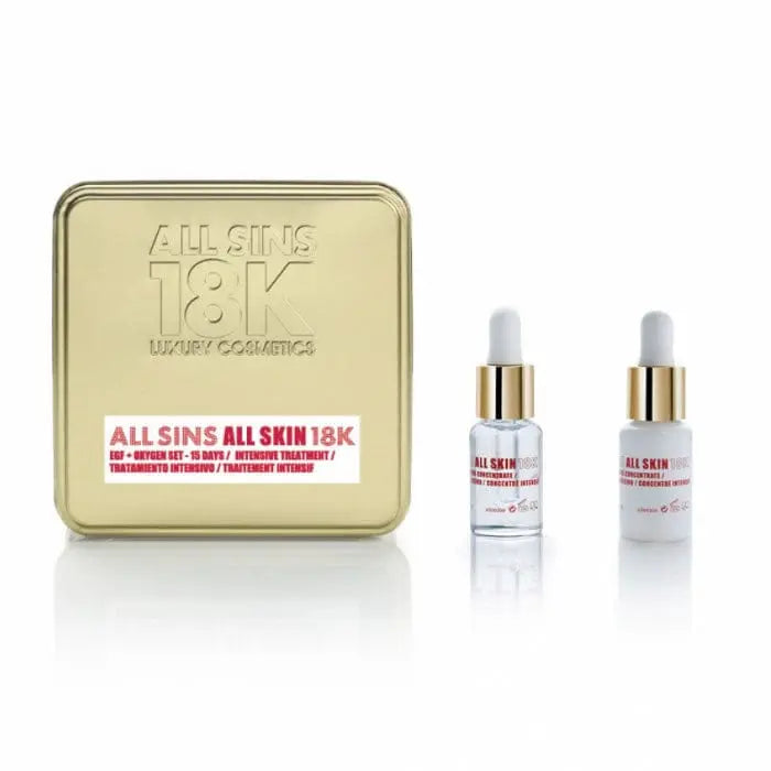 Jag Couture London All Sins 18k All Skin Efg Oxygen 15-day intensive treatment set with two skincare products.